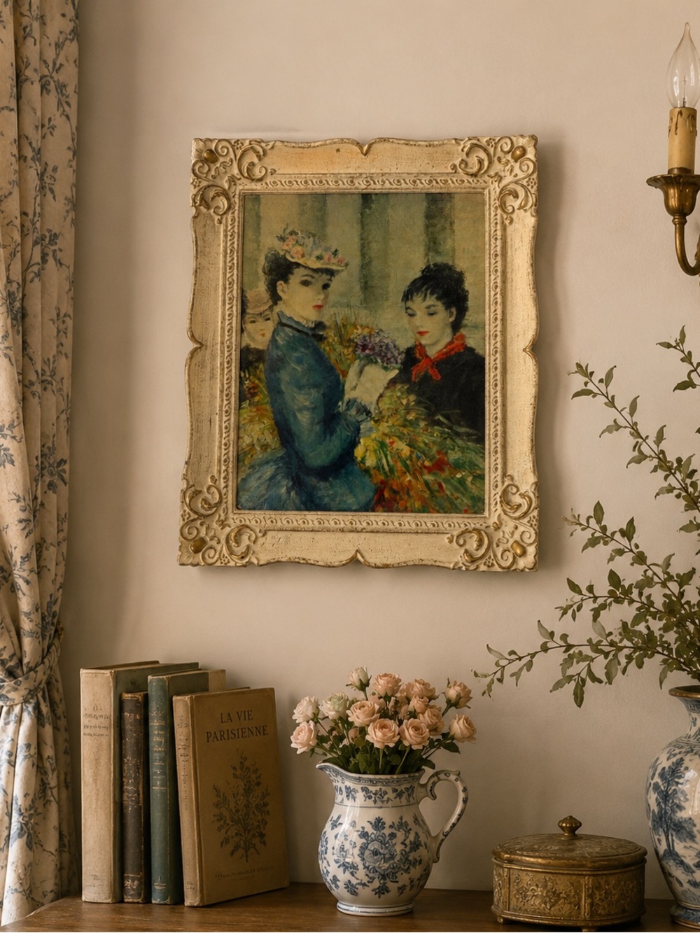 Vintage CHERRY JAFFE HULDAH IMPRESSIONIST PRINT WOMAN IN PARIS FLOWER MARKET